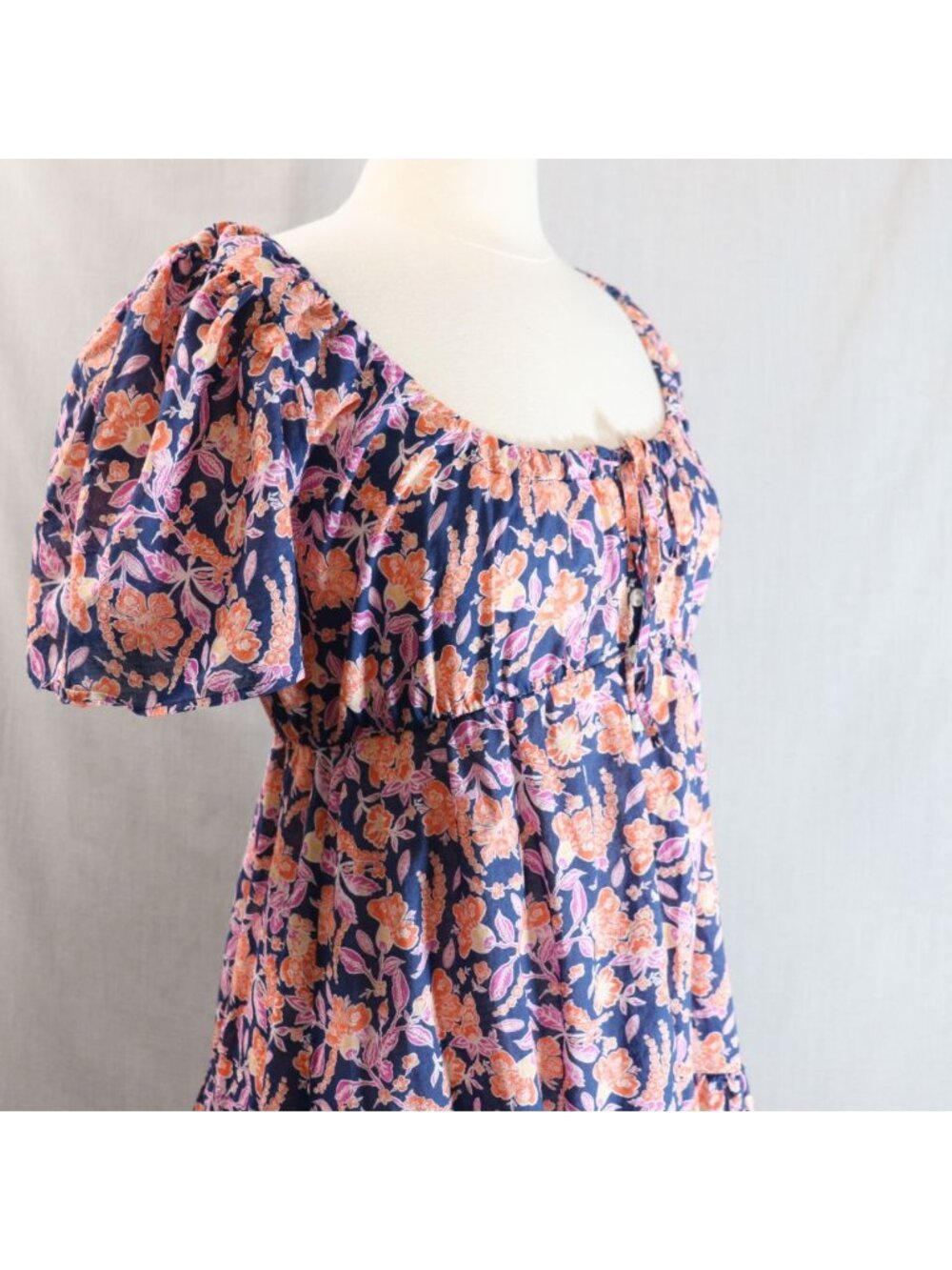 J.Crew Painted Block Print Cotton Voile Beach Dress S Navy Orange Button Front - Picture 9 of 16